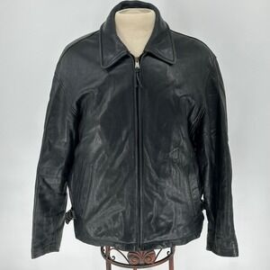 Marc New York Andrew Marc Moto Bomber Black Leather Jacket Size L READ